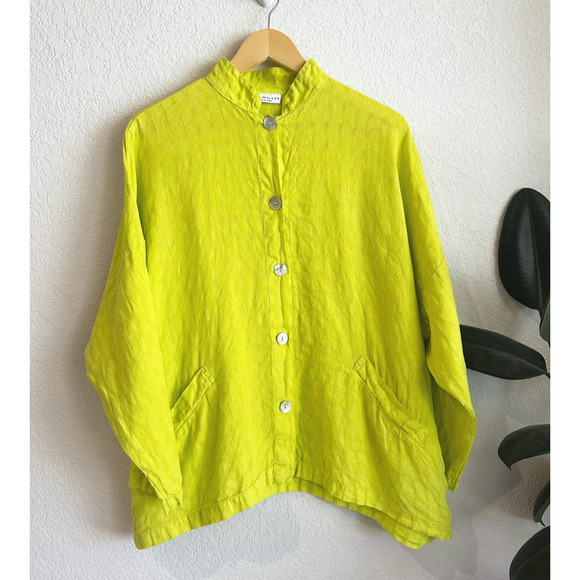 Bryn Walker Womens Danuta Button Up Linen Jacket Medium Oversized Lagenlook - Picture 1 of 7